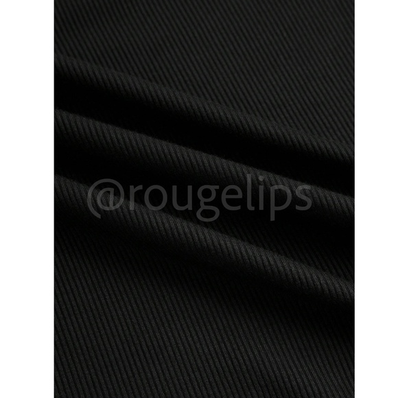 Black Rib-Knit Cutout Long Sleeve Fitted Tee Shirt Top - Picture 7 of 9